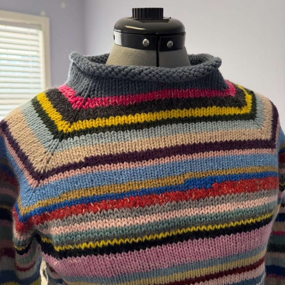 Striped Multicolor Women's Crew Neck Sweater handmade Italy - Picture 3 of 4